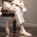 TINGRISE Women's Flats Shoes Pointed Toe Comfortable Dressy Knit Ballet Casual Work Shoes (6.5, Beige)