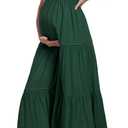 Maternity Casual Summer Maxi Dress with Removed Strap, Stapless Bohemian Beach Long Photoshoot/Baby Shower Dresses (Green, XL)