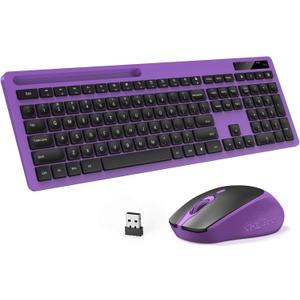 2.4GHz Silent USB Wireless Keyboard and Mouse Combo - Full-Size Keyboard with Phone Holder and Mouse for Computer, Desktop and Laptop (Purple)