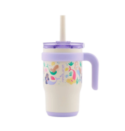 REDUCE 14 Oz Coldee Kids Tumbler with Lid and Straw - Coldee Insulated Travel Mug - Spill-Proof, Sweatproof Stainless Steel, BPA-Free - Includes Handle, Reusable Silicone Straw - Purple Mermaid