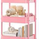 Pink 3 Tier Rolling Cart Metal With Lockable Wheels, Three Tier Utility Cart On Wheels, Sturdy Craft Cart Organizer for Teacher, Storage Roller Trolly for Baby Diaper, Art, Craft, Nail, Lash, Makeup