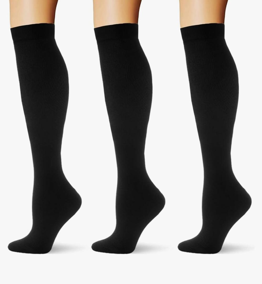 (3 pairs) Compression Socks 20-30 mmHg Long Knee High Socks for Women Men Support Athletic Travel Daily Wear Large/X-Large