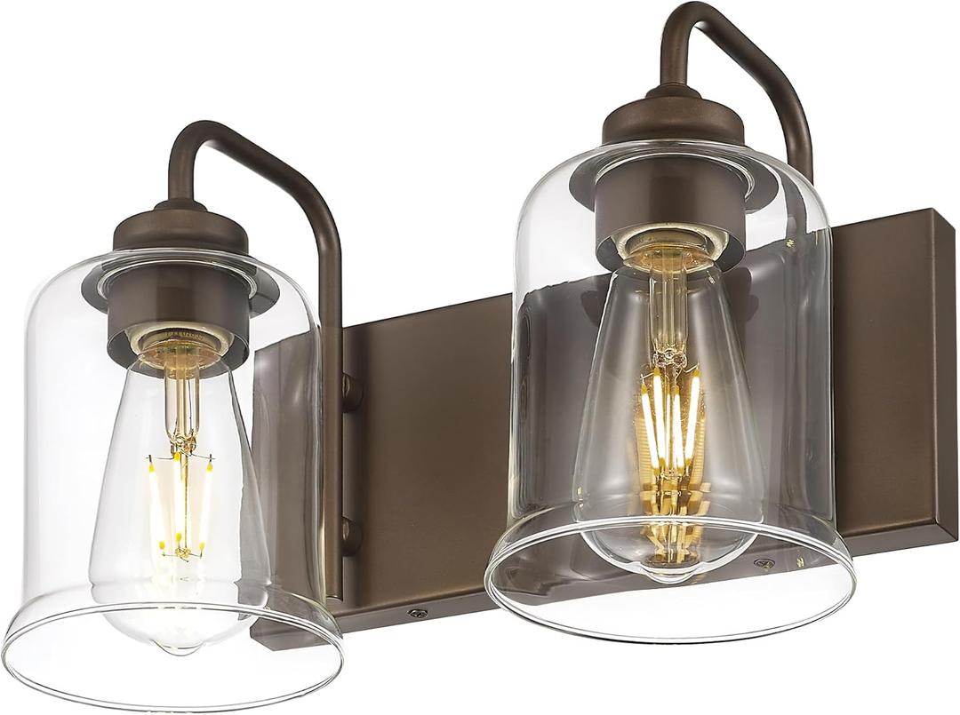 zeyu Oil Rubbed Bronze Bathroom Light Fixtures, 2-Light Bath Vanity Light, 12.5 Inch Farmhouse Wall Sconces with Clear Glass Shade, ZSL72B-2W ORB