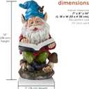 Alpine Corporation 14" Tall Outdoor Garden Gnome Reading a Book Yard Statue Decoration