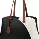 LOVEVOOK Laptop Tote Bag for Women, Work Bags Laptop Bag Teacher Tote Bag, Leather Computer Bag Large Purses Handbag Professional Briefcase, Black-Beige-Brown, 15.6 Inch