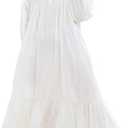 100% Cotton Victorian Princess Style Nightgown for Ladies Womens Vintage Palace Sleepwear (Medium, T04 White)