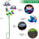 Solar Wind Spinner Outdoor Metal Garden Decor – 2-in-1 Kinetic Double Lotus Flower Stake with Glowing Fiber Optic Lights, Multi-Color Spinning Yard Art Sculpture for Patio, Lawn, and Pathway