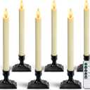 Homemory Real Wax Window Candles with Remote Timer Dimmer, Flameless Taper Candles with Holders, Christmas Candle for Window Battery Operated, LED Candlesticks for Home Holiday Decor,6 Pcs Ivory