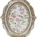 Vintage Picture Frame, 4x6 Oval Antique Photo Frame with Real Glass Front, Luxury Table Wall Haning Photo Display Home Decor, Gift Ideas, Silver Flower