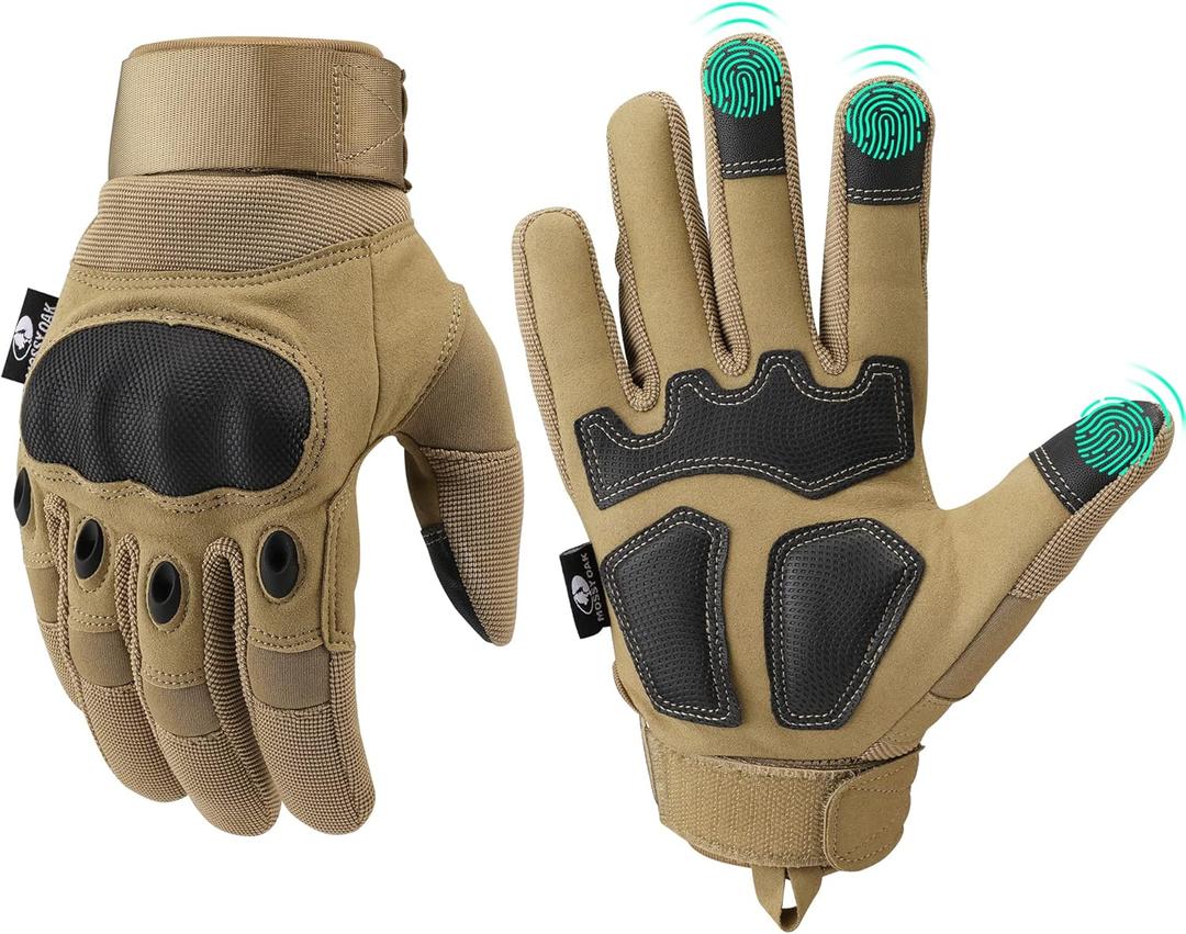 Mossy Oak Tactical Gloves for Men, Touch Screen Airsoft Gloves with Hard Knuckle for Hunting, Paintball, Hiking, Camping (Medium, Tan)