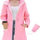 Century Star Womens Rain Jacket Waterproof with Hood, Packable Lightweight Windbreaker Long Trench Coat for Travel (Pink, S)