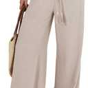 ANRABESS Women's Linen Pants Summer Casual Palazzo Beach Pant Drawstring High Waist Wide Leg Trousers Vacation Outfits (Apricot) S