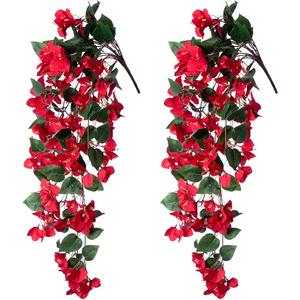 Ivydale 2PCS Artificial Bougainvillea Hanging Flowers Faux Plants for Outdoor Outside Summer Decoration, Fake Silk UV Resistant Realistic Long Trailing Vines for Home Porch Patio Balcony Yard, Red