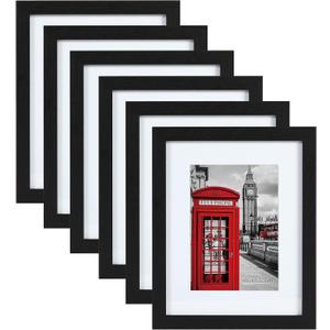 PEALSN 11x14 Picture Frame Set of 6, Display Pictures 8x10 with Mat or 11x14 without Mat for Wall Mounting or Table Top Display, Photo Frames Collage for Wall Decor, Black Woodgrain.