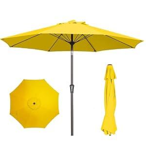 PatioKingdom 9FT Patio Outdoor Umbrella-UPF 50+ Sun Shade with Wind Vent, Push-Button Tilt & Smooth Crank Lift, Rust-Resistant Fiberglass Frame for Garden, Backyard, Yard (Yellow)