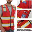 Dib Safety Reflective Mesh Vest High Visibility Two Tone with Pockets and Zipper, Red Mesh with Yellow Trim, XL