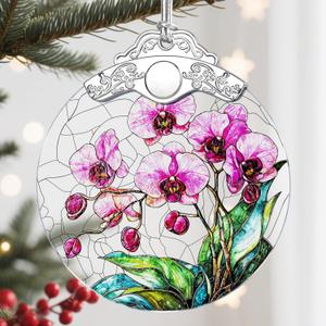 3 x Christmas Ornament, Christmas Decoration, Stained Glass Ornament, Heirloom Keepsakes, Holiday Ornaments, Holiday Presents, Unique Xmas Gifts, Gift Exchange Ornaments, Gift Idea - Orchid Flower