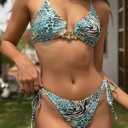 ZAFUL Women's Sexy Cutout Bikini Set High Cut Textured Metal Ring Cheeky Swimsuit Two Piece Bathing Suit (M)