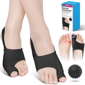 1 Pair Bunion Corrector for Women & Men, Big Toe Straightener for Hallux Valgus Pain Relief & Toe Alignment, Soft and Breathable for Day/Night, Wide Non-slip Strap, Include a Massage Ball (Black)