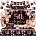 50th Birthday Party Decorations Kit, Happy 50th and Fabulous Birthday Decorations Set Crown and Sash,53Pcs Rose Gold and Black Gifts for Women 
