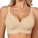 Avidlove Jelly Bras for Women No Underwire Seamless Bralettes Wireless Push Up Scalloped Full Coverage Sports Everyday Bra (X-Large, Nude)