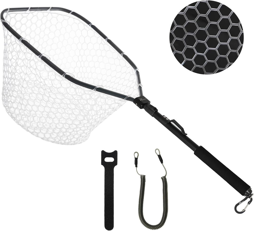 GOODCAT Fly Fishing Net, Bass Trout Landing Net, Folding Fishing Nets Fresh Water, Safe Fish Catching or Releasing, Fly Fishing net Magnetic Release (B:Square-Extend Length 32.5")