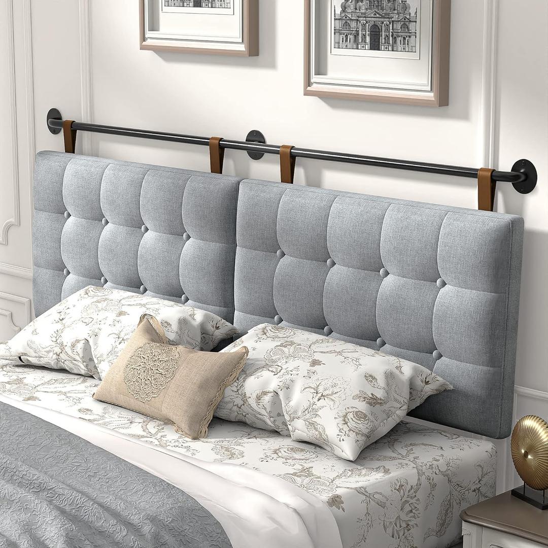 Headboard for King Size Bed, Wall Mounted Headboard with Fine Linen Upholstery and Button Tufting, Adjustable Heigh Head Board for Bedroom (Grey, King)
