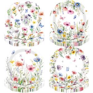 Pickmesh 60 Pcs Spring Wildflower Paper Plates 9 Inches Watercolor Flower Floral Disposable Dinner Dessert Plates for Spring Summer Wedding Bridal Baby Shower Birthday Tea Party Decoration Supplies