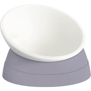 Ravitat Elevated Cat Food Bowl - Adjustable, Anti-Slip & Anti-Noise, Protects Pet's Spine, Thickened Plastic, 17 Oz (Milky White, Grey)