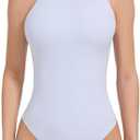 ALLBASE Women's Sleeveless Crew Neck Bodysuit Top Sexy Slim Summer Stretch Tank Top,White, XS