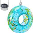 VCUTEKA Bird Feeder Solar Fly Through Bird Feeders for Outside Hanging with Round Shape Glass Container to Attract Wild Birds for Garden Decor, Blue 8"