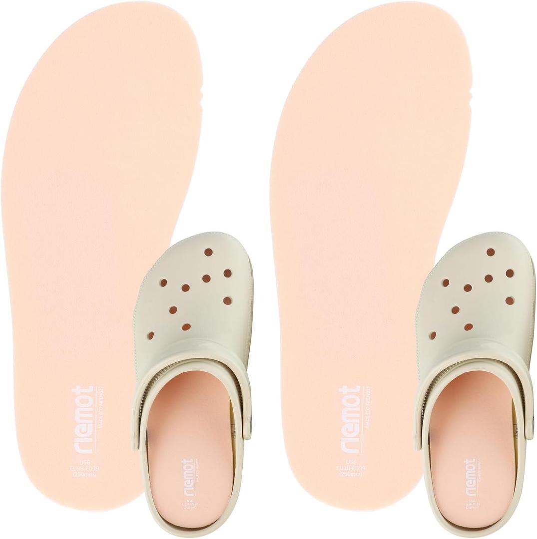 riemot 2 Pairs Memory Foam Insoles for Crocs Clogs Garden Shoes,Wide Thin Replacement Shoe Inserts for Nurse Shoes,Chef Shoes,Sole Inserts for Women/Men Pink EU37-38/US 5