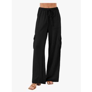 Beautiful Women's Polyester Cargo Pants Casual High Waisted Wide Leg Pant Baggy Trousers with Pockets. Size XL