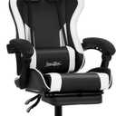 Gaming Chair Office Chair Desk Chair with Footrest Lumbar Support Headrest Armrest Task Rolling Swivel Ergonomic E-Sports Adjustable PC Gamer Chair (White)