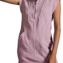 Qiaomai Womens Half Zip Sweatshirt Dresses Summer V Neck Sleeveless Pullover Tunic Tops Mini Dress (X-Small, Pink)