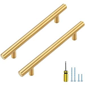 Ravinte 10 Pack 4 inch Gold Cabinet Handles Kitchen Cabinet Handles Brushed Brass Cabinet Pulls 6-3/8" Overall Length