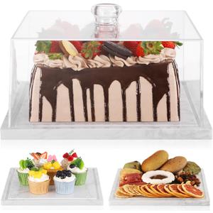 Square Cake Stand with Lid11in Marble Cake Stand with DomeStone Dessert Display Stand with Acrylic Cover for CupcakesCheeseChips & DipsServing Platter with Cover for Kitchen/Party/Wedding