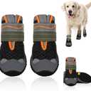 SlowTon Dog Shoes for Large Small Medium Dogs - Breathable Dog Boots for Summer Hot Pavement, Paw Protector for Outdoor Walking Winter Snow, Anti-Slip Rubber Dog Booties for Hard Floor (Black Orange, 7)