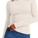 ANRABESS Womens Long Sleeve Thermal Shirts Slim Fit Basic Tee Tops Warm Fleece Undershirts 2025 Fall Winter Layer Outfits (Small, Parchment)