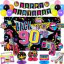 Holkcog 90s Party Decorations, 90s Theme Birthday Party Decorations Supplies, 90s Party Supply With Back To The 90s Banner Backdrop , Radio And Rock Guitar Ballons, 1990s Theme Birthday Decor women