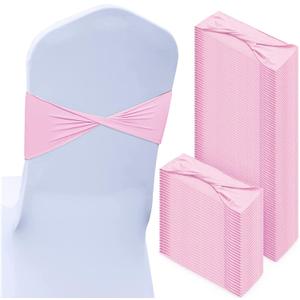 Kinlop 150 Pcs Spandex Chair Sashes Bows Stretch Chair Cover Bands Elastic Ties Bands Slider Sashes Without Buckle Decorations for Wedding Party Events Ceremony Birthday(Pink)