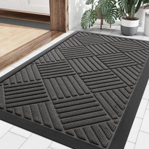 Smiry Front Door Mat Outside Entrance, Heavy Duty Outdoor Indoor Natural Rubber Doormat, Non Slip, Trap Dirt and Moisture, Easy Clean, Low Profile Patio Porch Entryway Mat, 29.5x17, Grey (29.5" x 17")