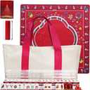 American Christmas Theme Acrylic Mahjong Set with 2 Carrying Bags, 4 Acrylic Racks with Pushers, Silent Mat – Portable Mahjong Set for Adults, Family Holiday Game Night & Travel