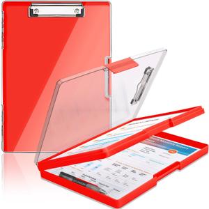 SFLHHDM Clipboard with Storage,Heavy Duty Clip Boards 8.5x11 with 2 Storage Case,Clear Visible Panel Storage Clipboards,Side Opening Nursing Clipboard Folder for Office Supplies-Red