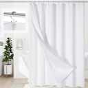 3 in 1 Shower Curtain Set, White Waffle Shower Curtain and PEVA Liner Set with 12 Double Sided Stainless Steel Shower Curtain Hooks, Waterproof Fabric Shower Curtains for Bathroom, 72 x 72