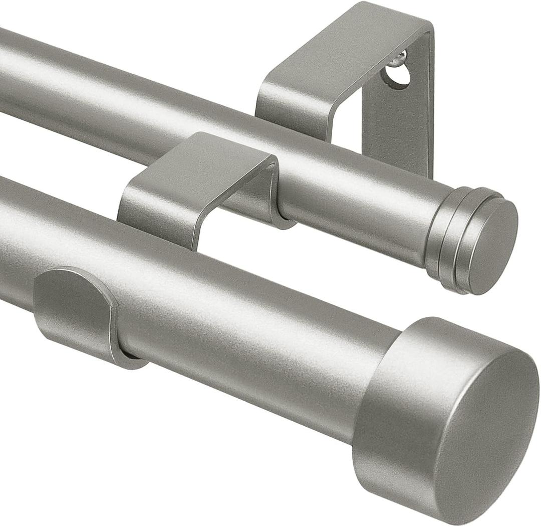 KAMANINA 1 Inch Double Curtain Rod for Windows 72 to 144 Inches (6-12 Feet), Antique Silver Heavy Duty Drapery Rod, Adjustable Double Rods with End Caps, Fewer Rods, Easier Install