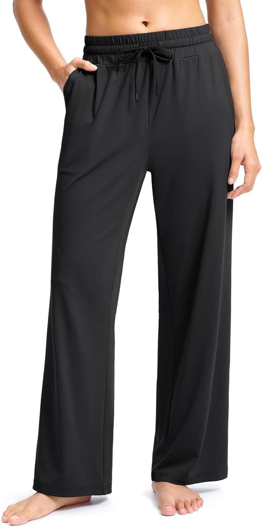 SANTINY Women's Soft Sweatpants Lightweight Yoga Lounge Casual Pants Stretch Open Bottom Sweat Pants for Women with Pockets (X-Large, Black)
