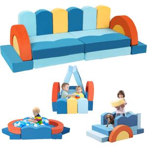 Erament 22Pcs Modular Kids Play Couch for Toddler - Kids Sofa Bed for Playroom, Convertible Furniture Ocean Theme Modular Sofa Building Fort for Inspiring Creativity (Colorful)