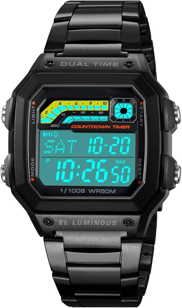 PASOY Men's Digital Multi-Function Watches Dual Time Alarm Stopwatch Countdown Backlight Waterproof Watch