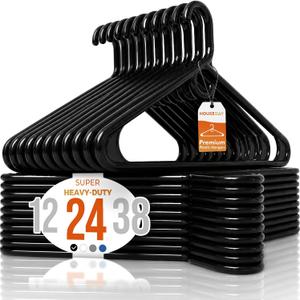 HOUSE DAY Premium Heavy Duty Plastic Hangers 24 Pack - Ultra Thick Black Clothes Hangers - 20 lb Capacity - Sturdy Hangers for Coats, Jackets, Suits & Jeans - Closet Organizer for Dorm, Apartment